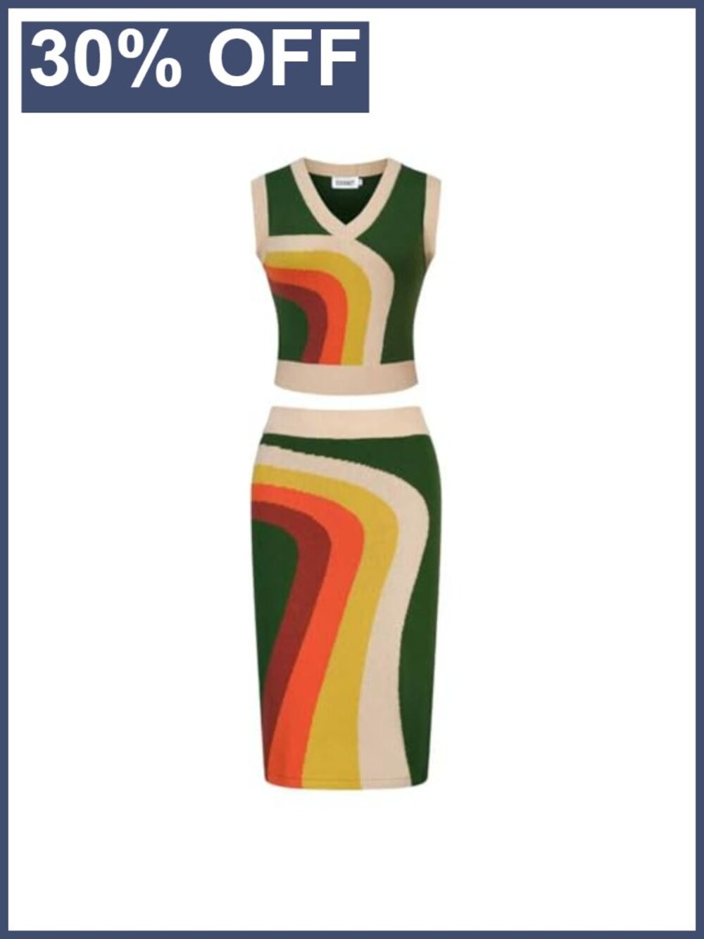 Cotton Knitted Vest Skirt Set Retro Mod Striped 2 Piece Summer Outfit
